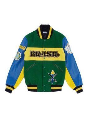 OPENING CEREMONY Brazil Global Embroidered Varsity Leather Jacket Unisex XS NWT